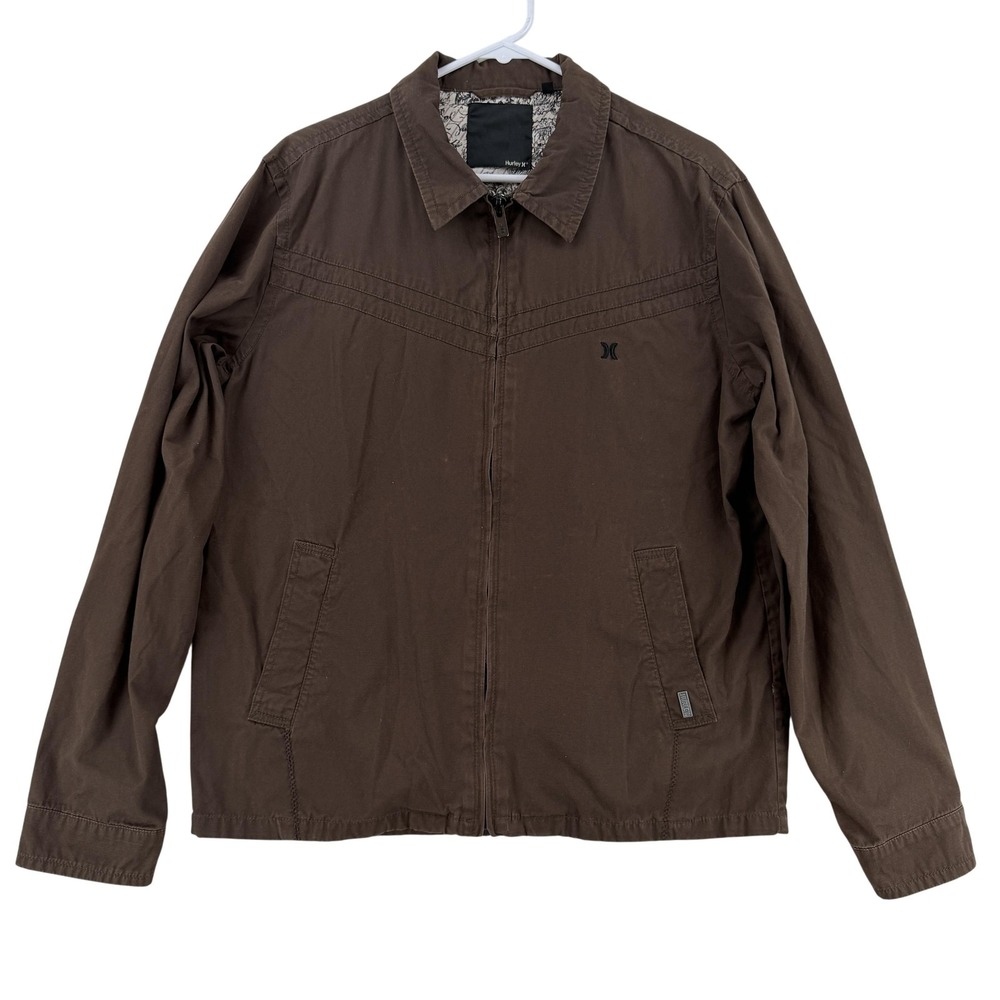 Hurley Jacket Mens Medium Brown Canvas Full Zip Lined Bomber Casual Y2K‎ Skater